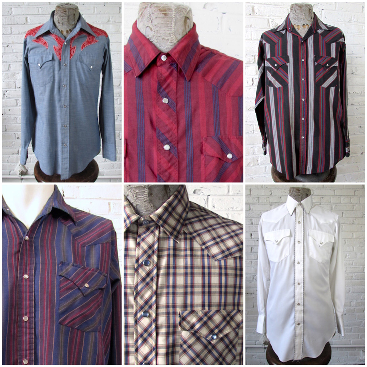 Mens cowboy pearl snap Western Shirt (Long Sleeve) by the bundle: Bulk  Vintage Clothing