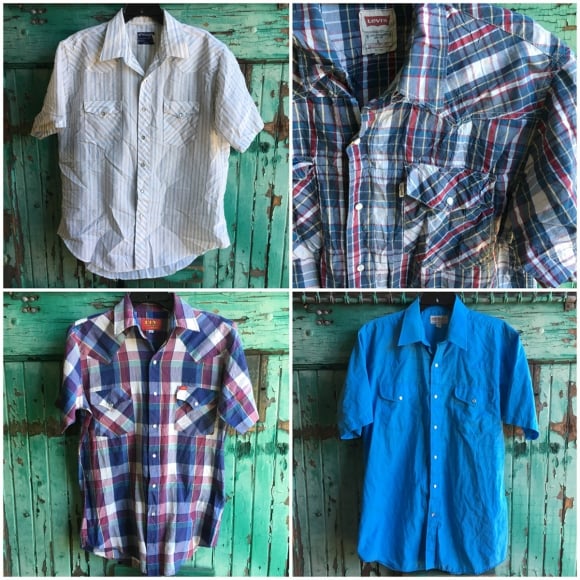 Mens cowboy pearl snap Western Shirts by the pound: Bulk Vintage Clothing